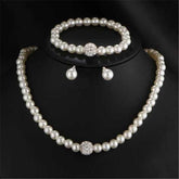 3 PCS Set Imitation Pearl Necklace Bracelet Earring Stud Set Fireball Pearl Beaded Women Luxury Bridal Party Jewelry Set